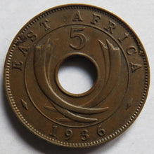 Load image into Gallery viewer, 1936-KN East Africa 5 Cents Coin
