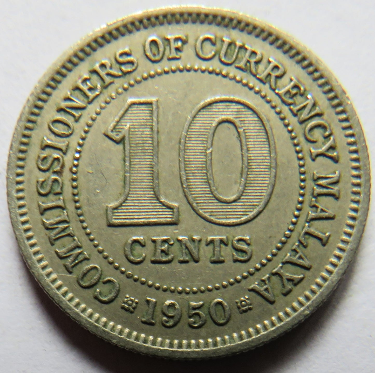 1950 King George VI Commissioners of Currency Malaya 10 Cents Coin