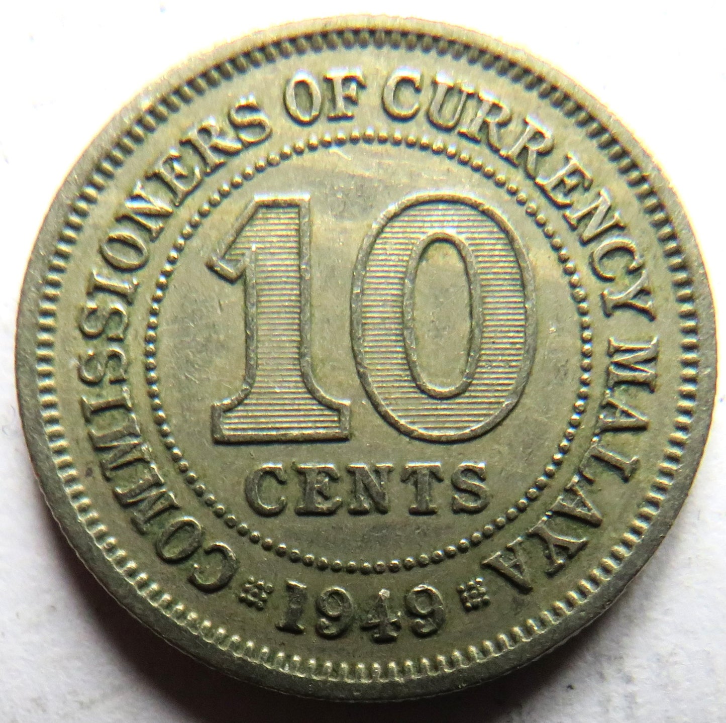 1949 King George VI Commissioners of Currency Malaya 10 Cents Coin