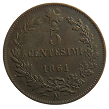 Load image into Gallery viewer, 1861-M Italy 5 Centesimi Coin In Excellent Condition
