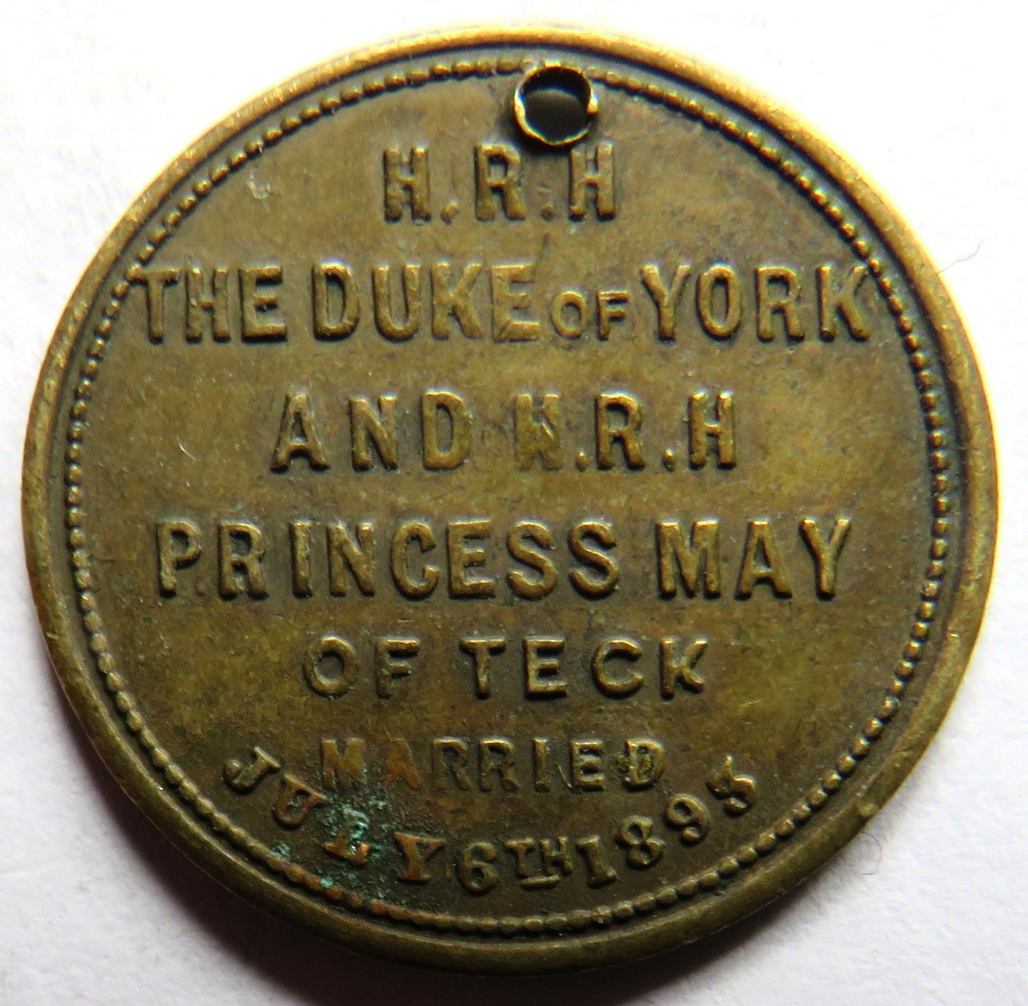 Duke of York and Princess May of Teck Married 1893 Small Medal