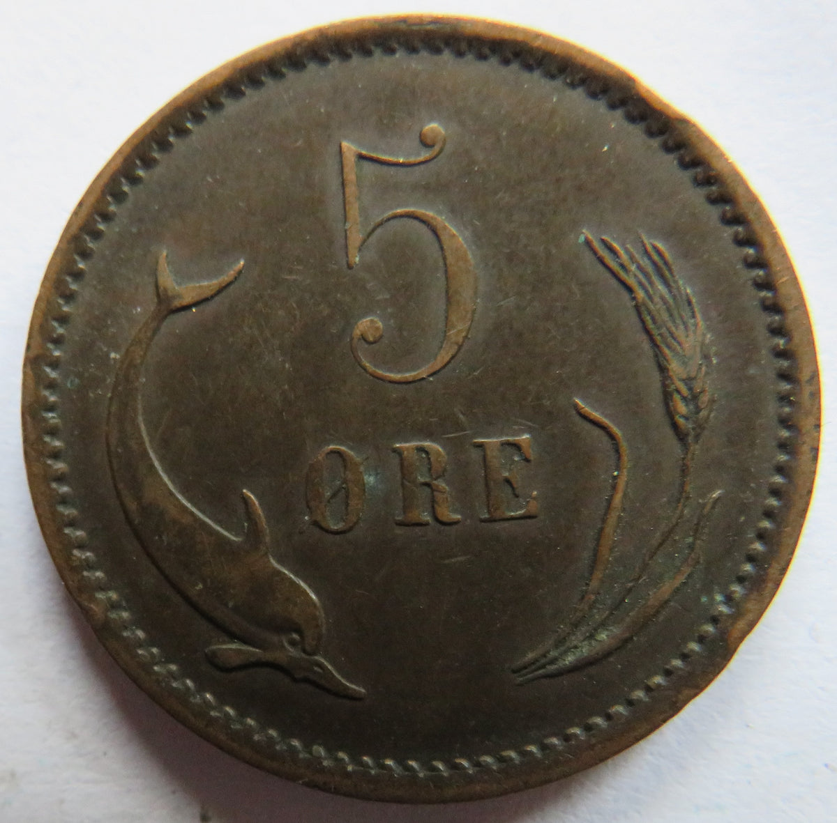 1894 Denmark 5 Ore Coin