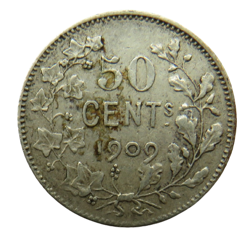1909 Belgium Silver 50 Centimes Coin