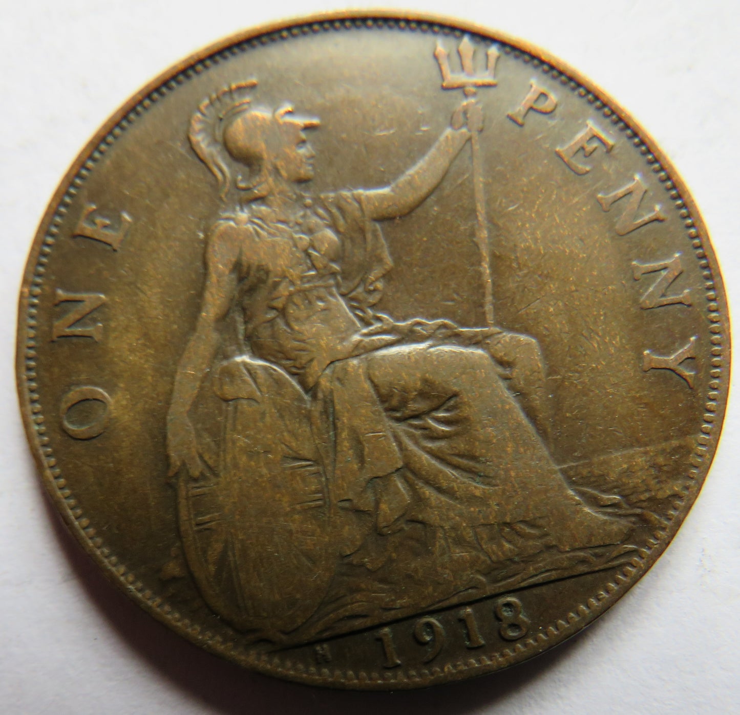 1918-H King George V One Penny Coin - Great Britain
