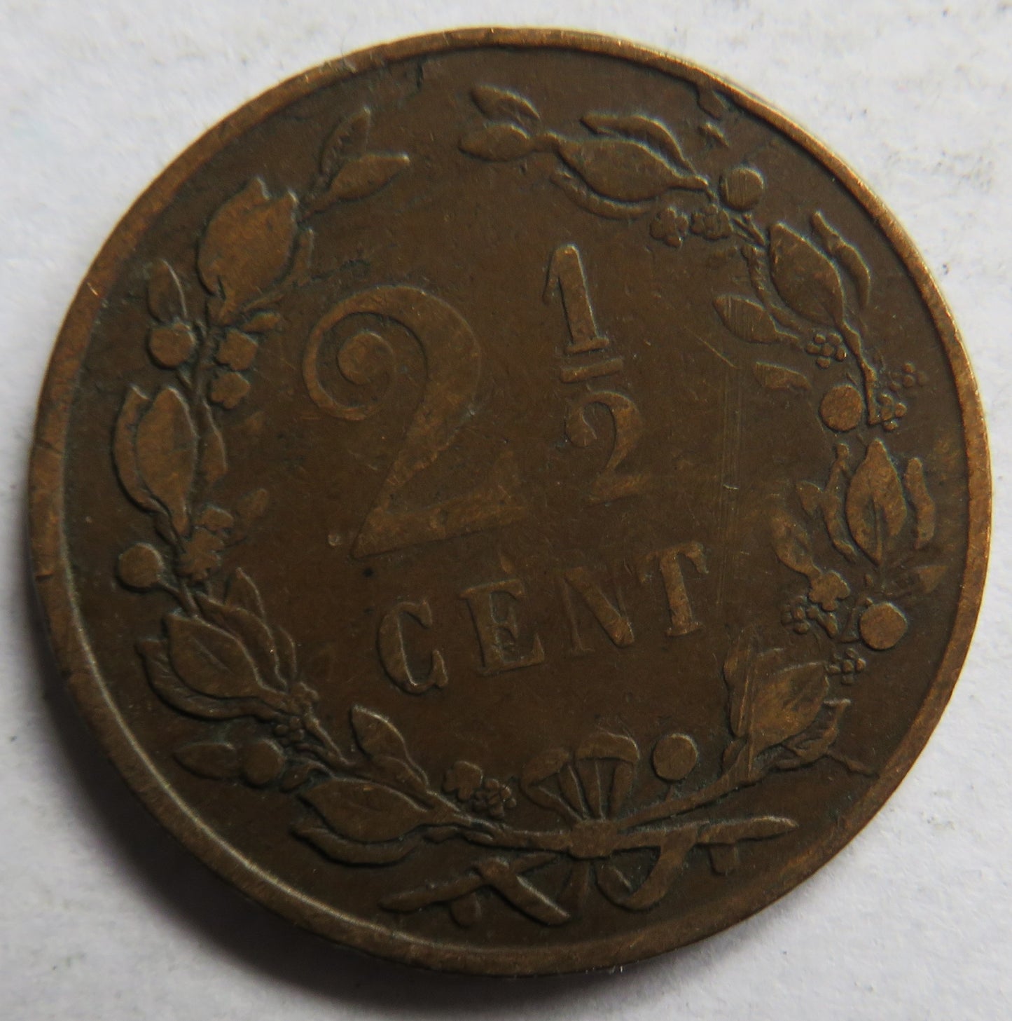 1880 Netherlands 2 & 1/2 Cents Coin