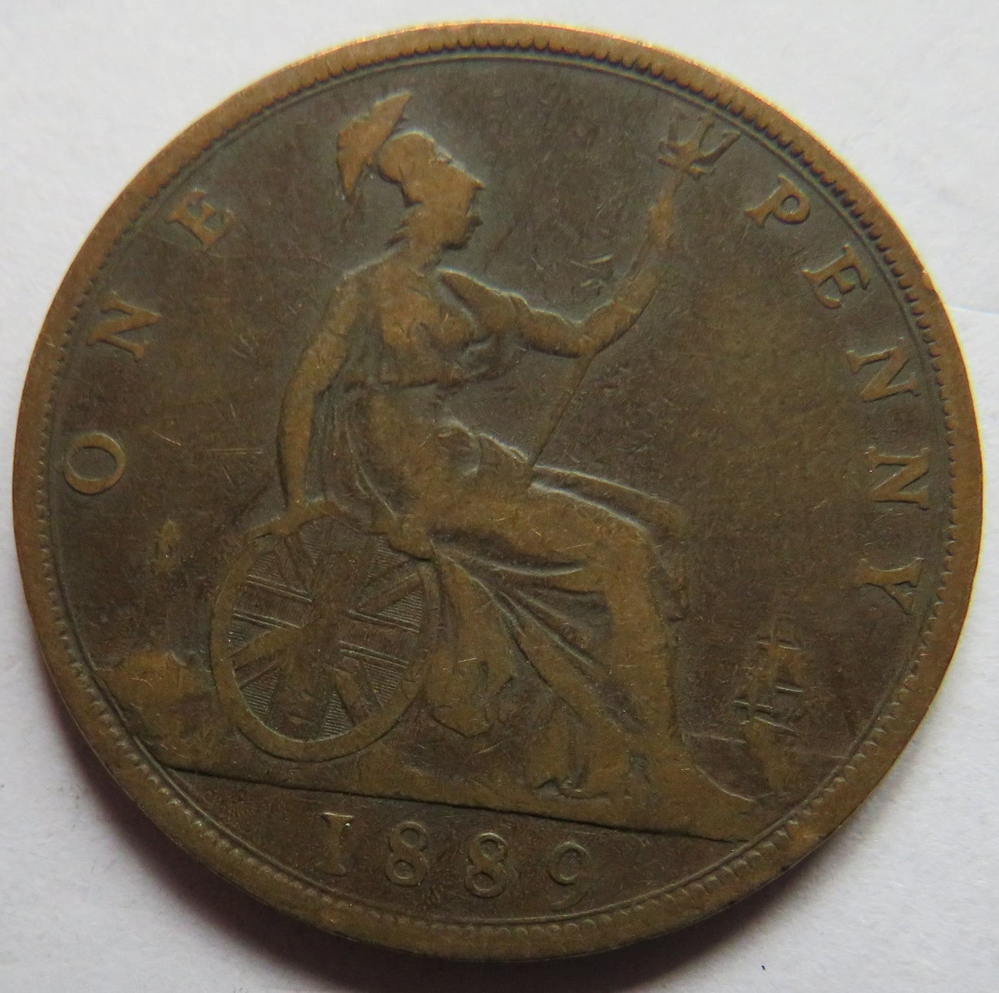 1889 Queen Victoria Bun Head One Penny Coin - Great Britain