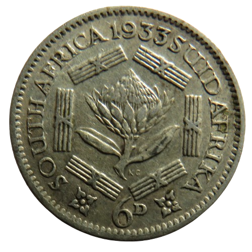 1933 King George V South Africa Silver Sixpence Coin