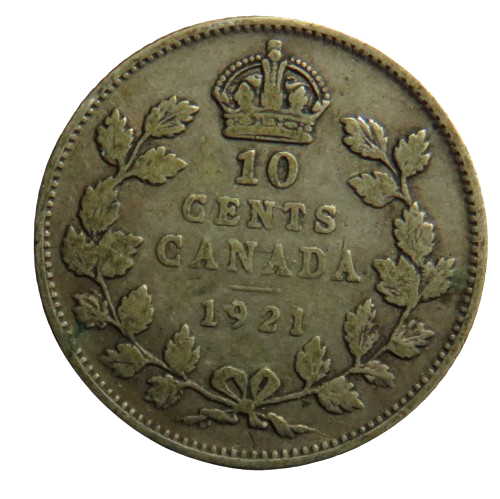 1921 King George V Canada Silver 10 Cents Coin