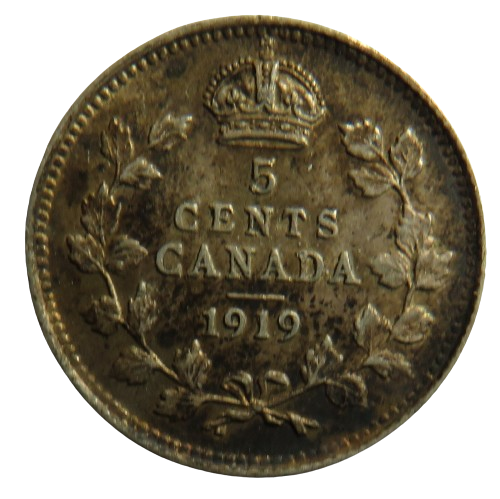 1919 King George V Canada Silver 5 Cents Coin