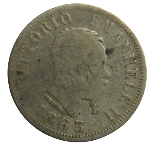 1863-N Italy Silver 50 Centesimi Coin