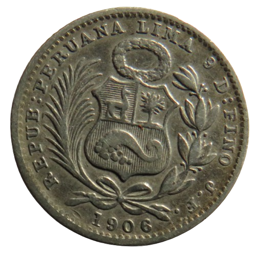 1906 Peru Silver Silver Dinero Coin
