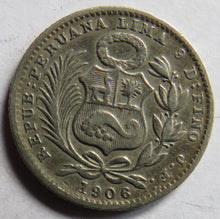 Load image into Gallery viewer, 1906 Peru Silver Silver Dinero Coin
