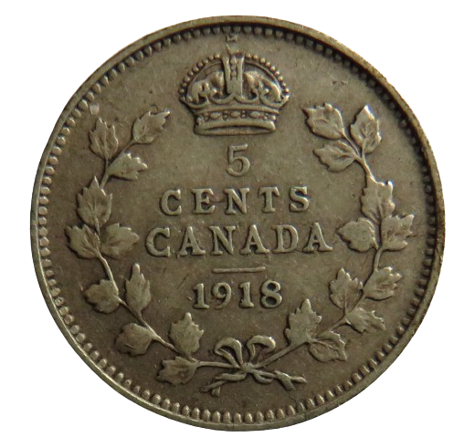 1918 King George V Canada Silver 5 Cents Coin