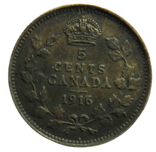 Load image into Gallery viewer, 1916 King George V Canada Silver 5 Cents Coin
