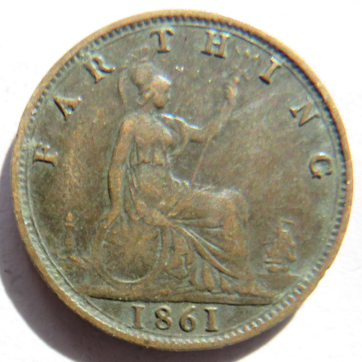 1861 Queen Victoria Bun Head Farthing Coin - Great Britain