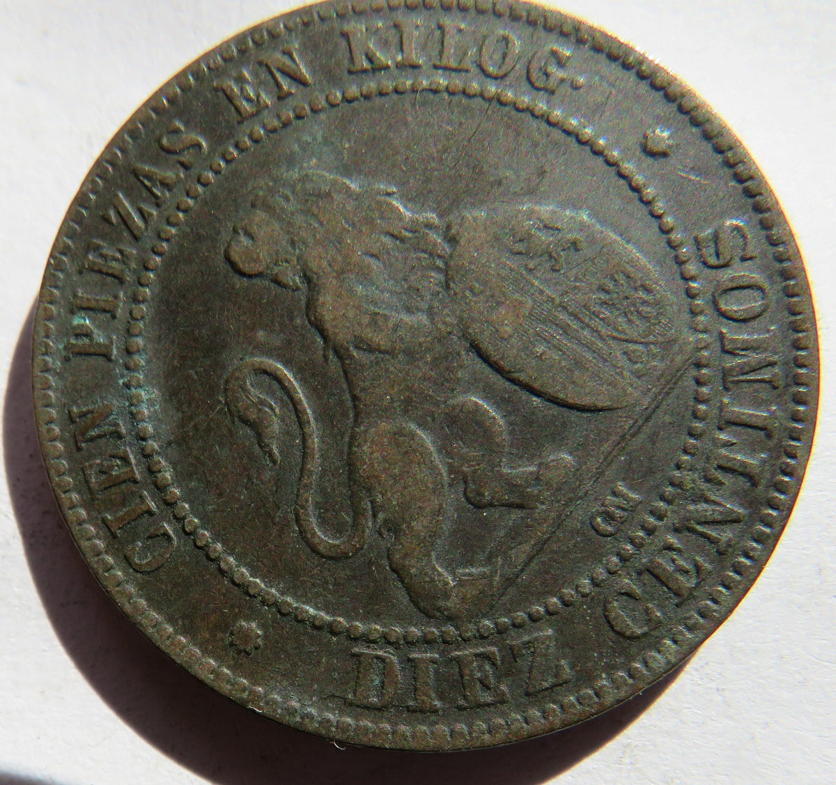1870 Spain 10 Centimos Coin