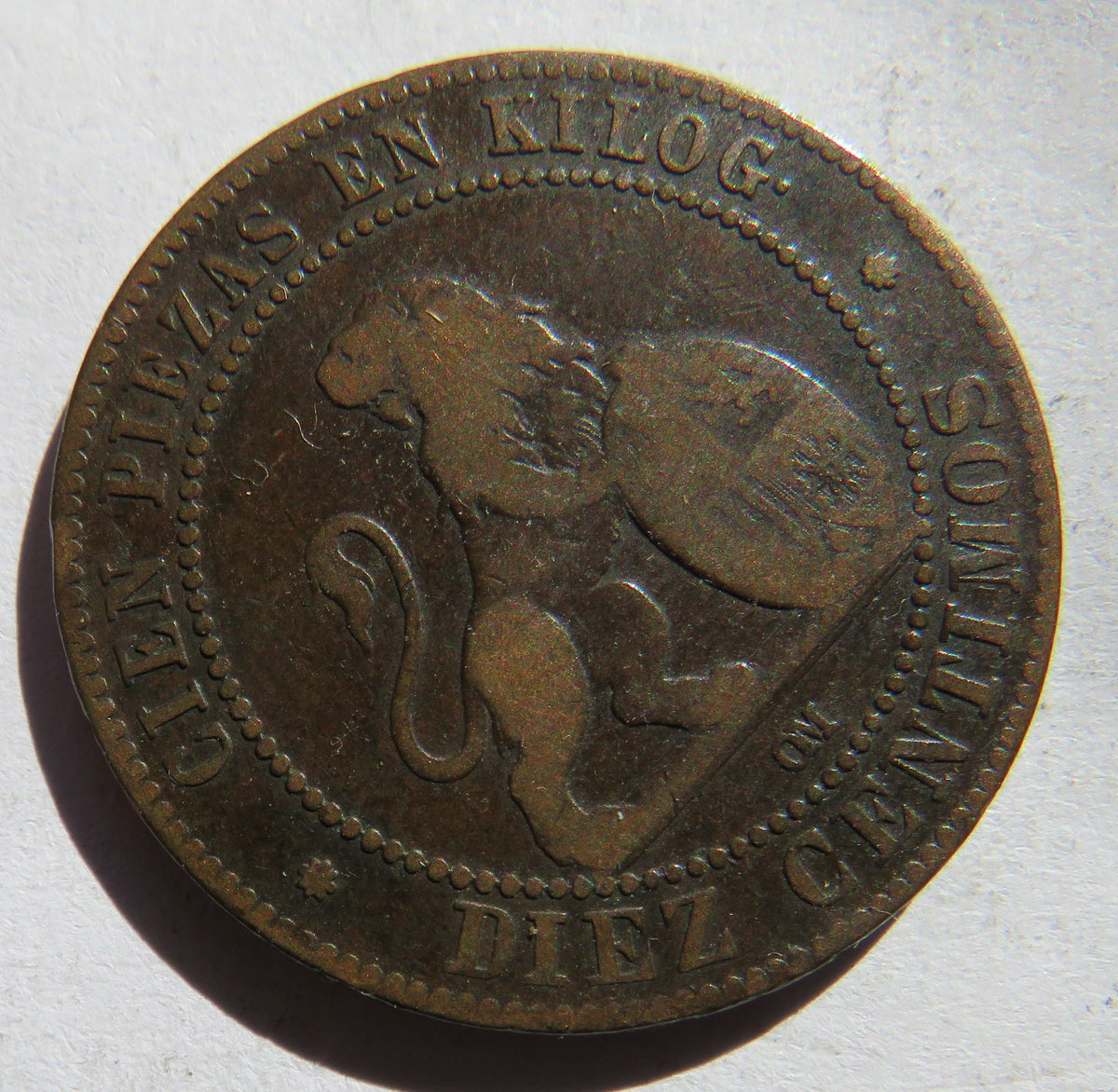 1870 Spain 10 Centimos Coin