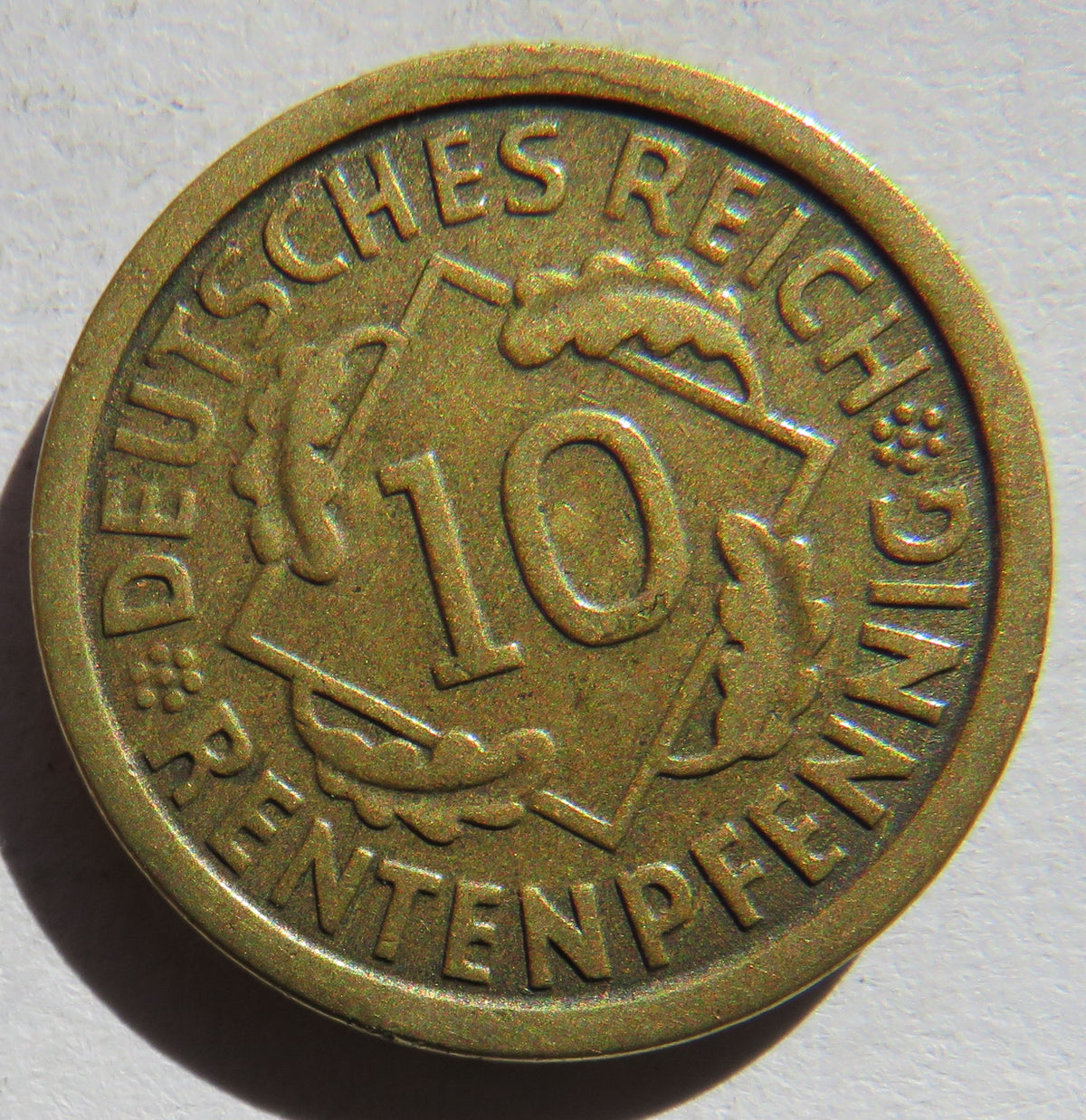 1924-F Germany - Weimar Republic 10 Rentenpfennig Coin