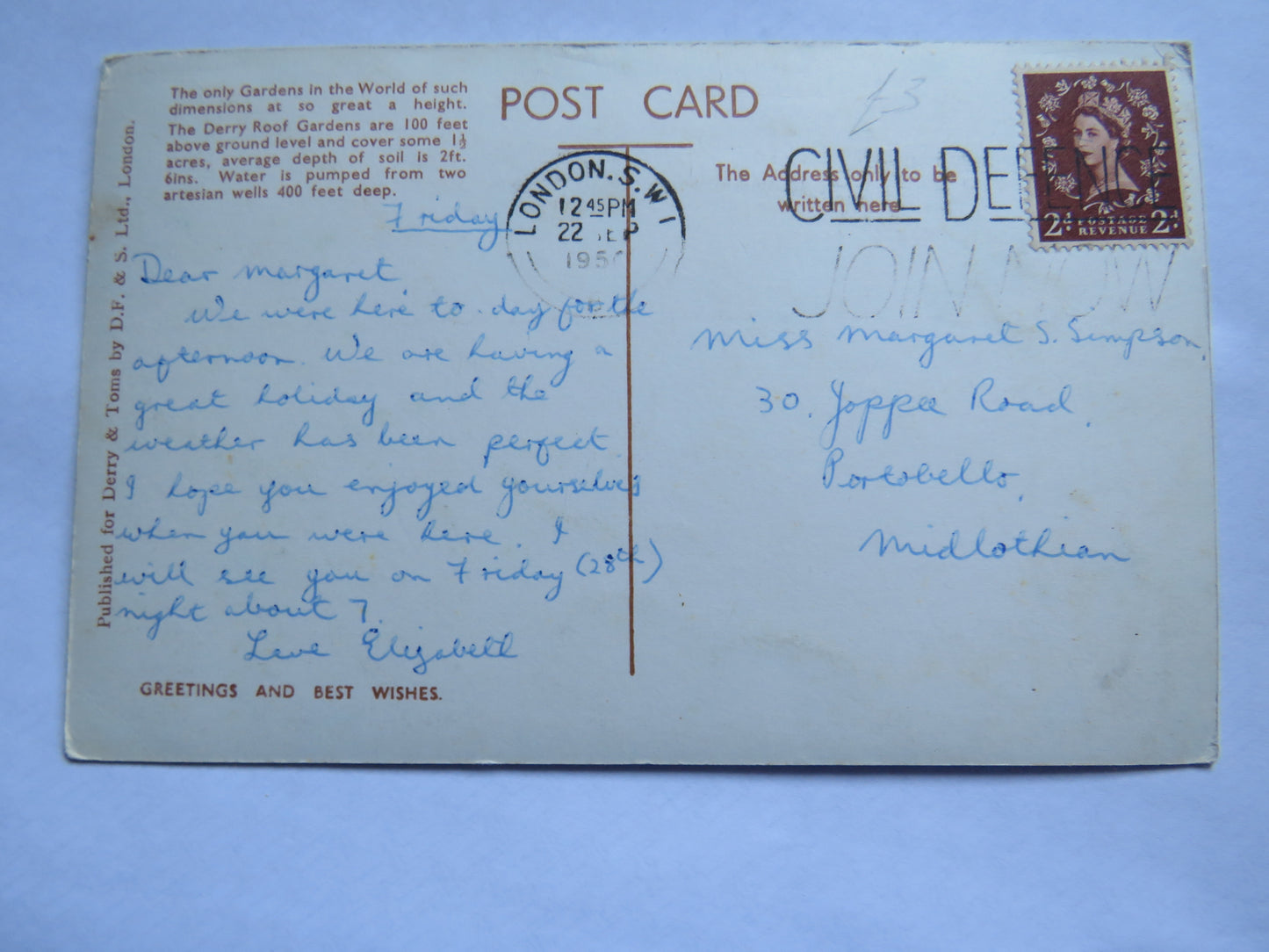 Vintage Postcard of The Rock Garden & Stream, The Derry Roof Gardens, Kensington, London