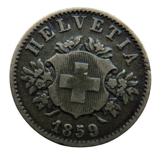 1859 Switzerland 20 Rappen Coin