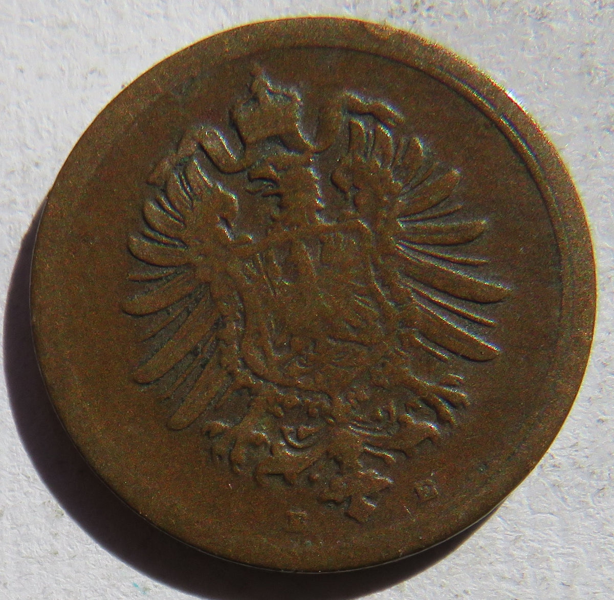1875-E Germany One Pfennig Coin (More Scarce Year & Mint)