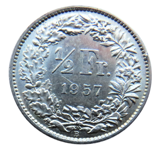 1957 Switzerland Silver 1/2 Franc Coin In High Grade