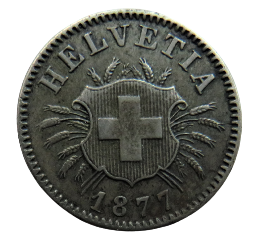1877 Switzerland 5 Rappen Coin - Good Detail