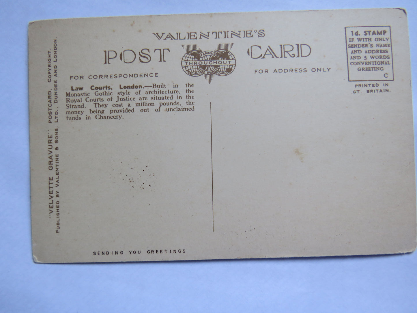 Vintage Postcard of Law Courts, Fleet Street, London