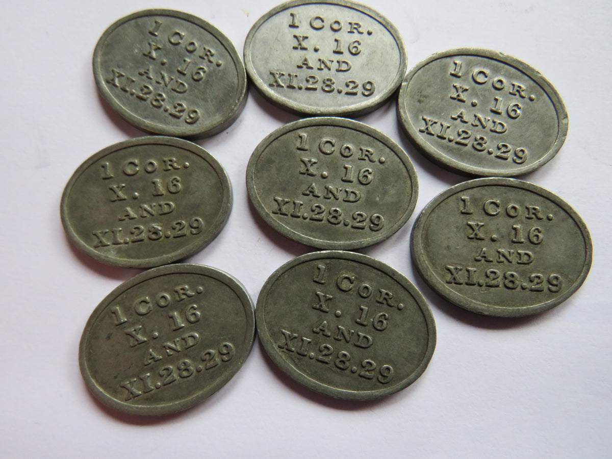 Set of 8 Melrose Kirk Scottish Church Communion Tokens Table Numbers 1-8