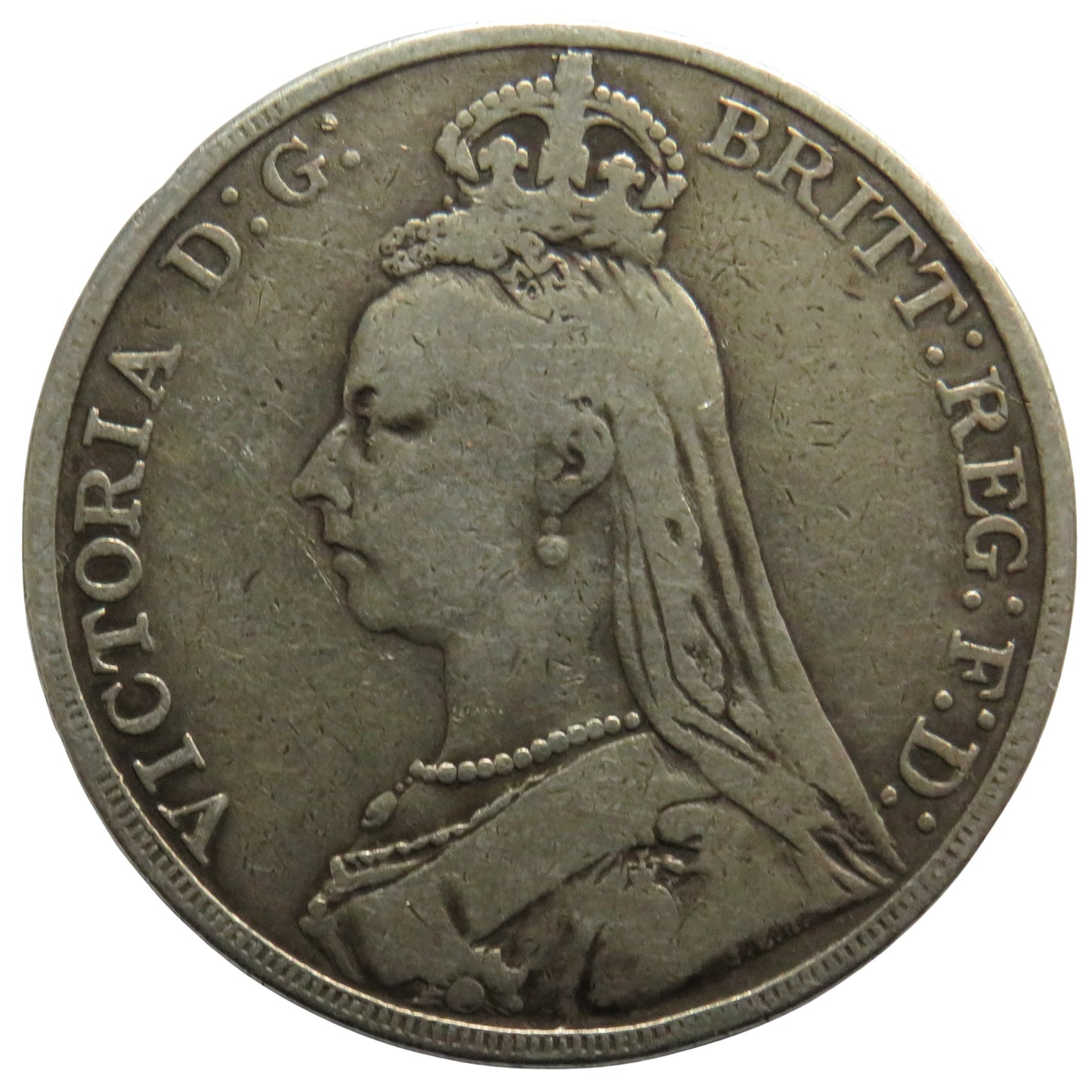 1889 Queen Victoria Jubilee Head Silver Crown Coin - Great Britain