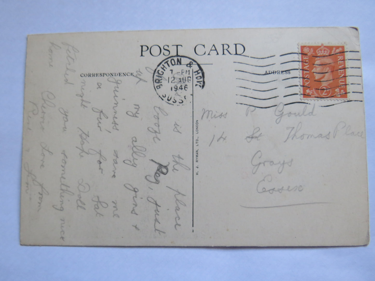 Vintage Postcard of Promenade, Brighton & Hove Lawns 1946
