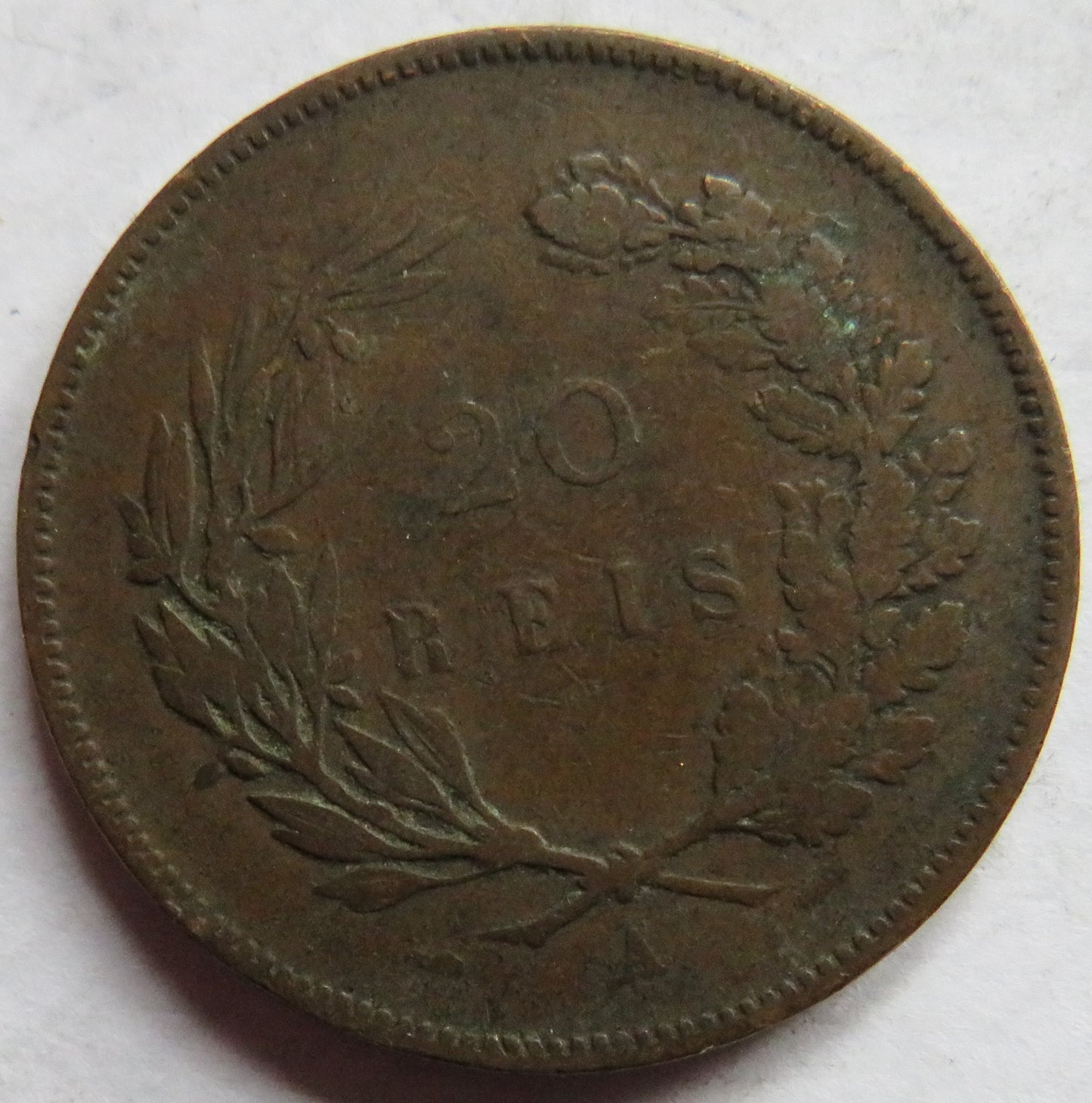 1891 Portugal 20 Reis Coin