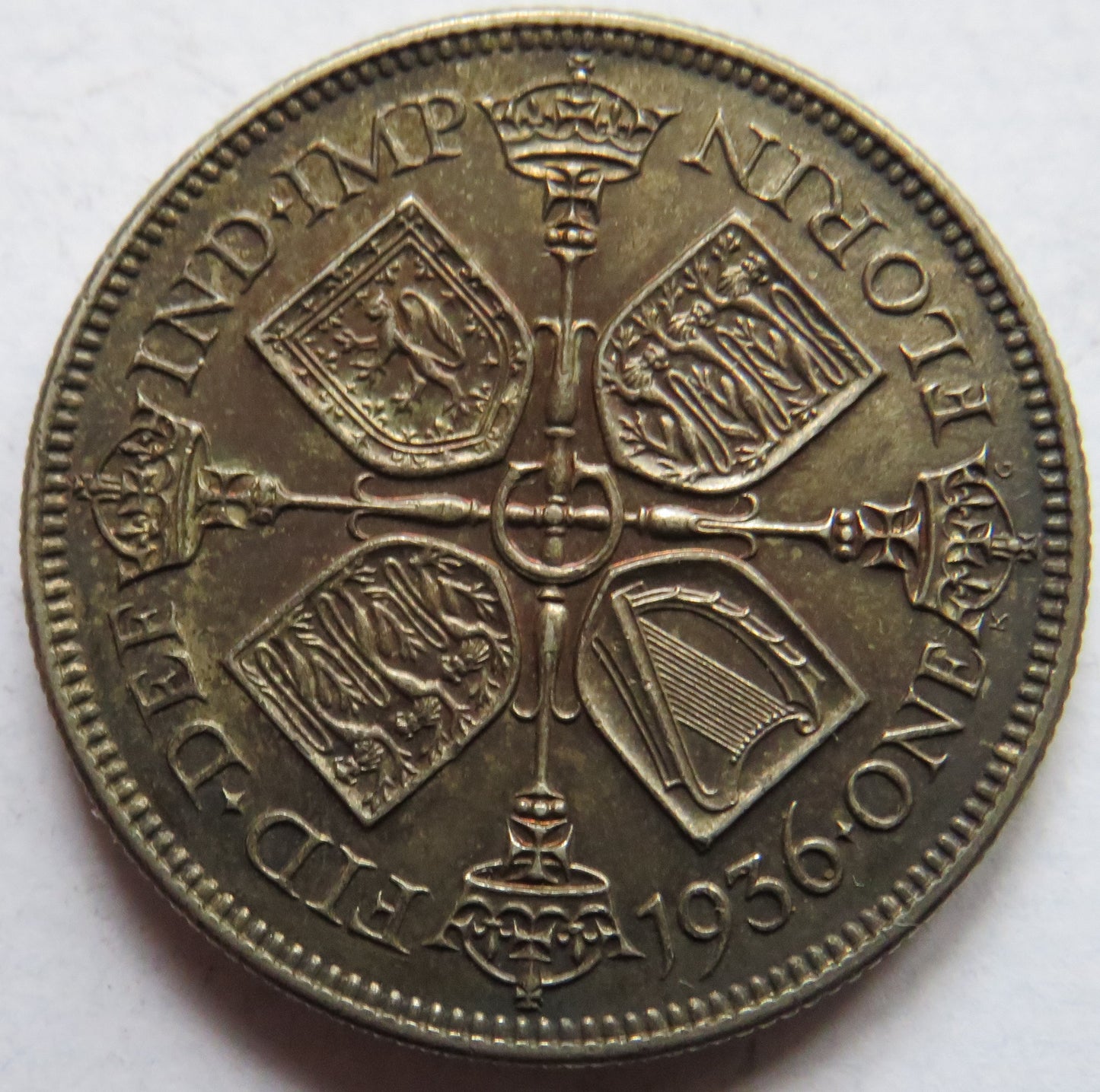 1936 King George V Silver One Florin Coin - Great Britain