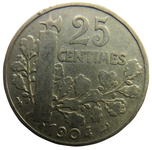 1904 France 25 Centimes Coin
