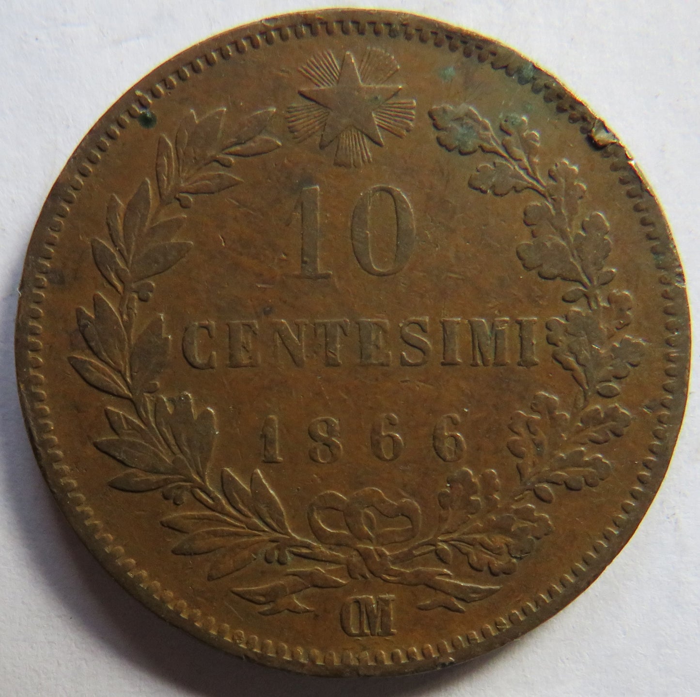 1866-OM Italy 10 Centesimi Coin