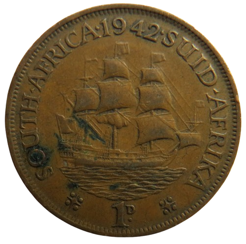 1942 King George VI South Africa One Penny Coin