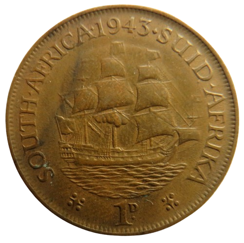 1943 King George VI South Africa One Penny Coin
