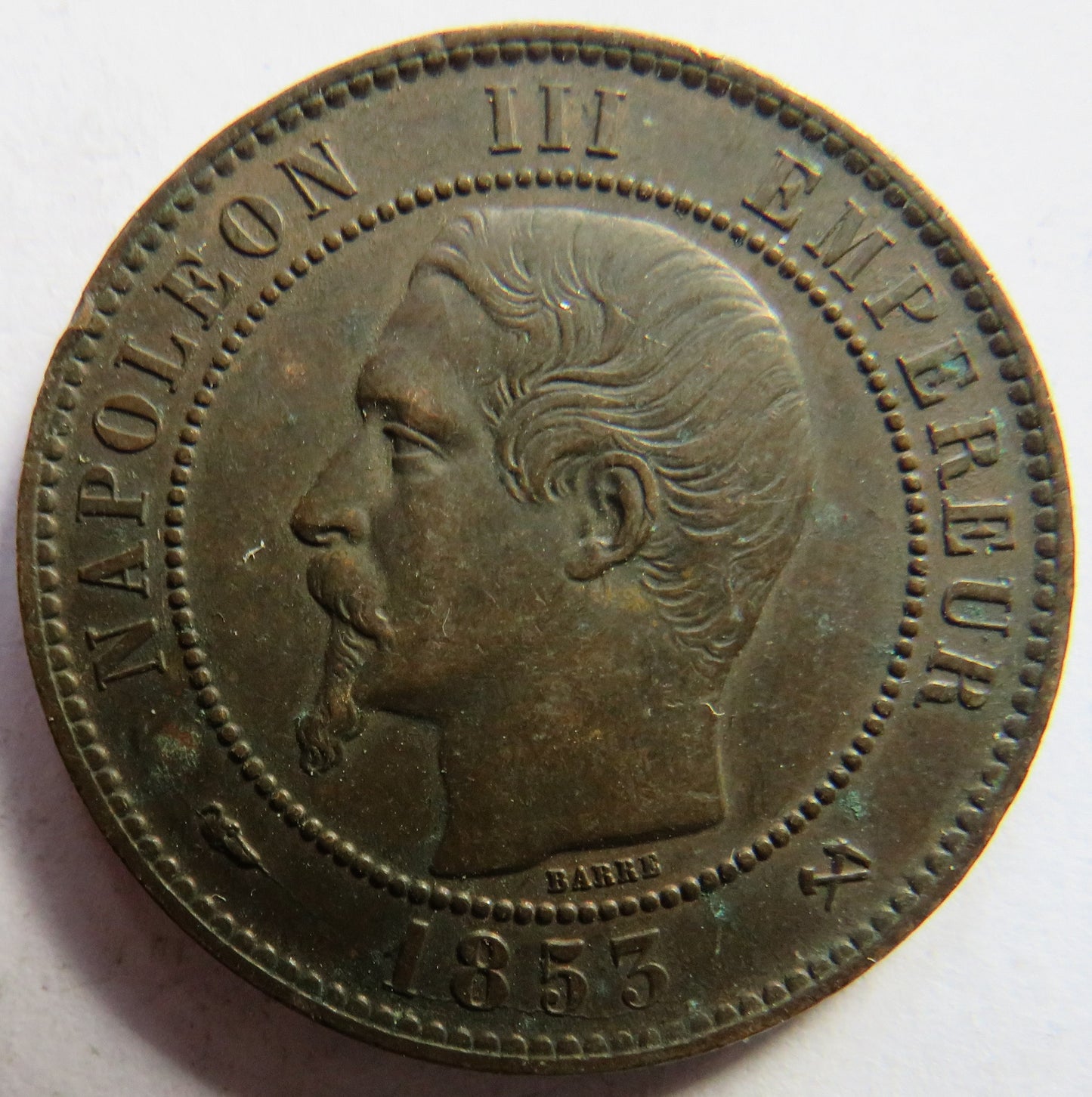 1853-B France Napoleon III 10 Centimes Coin
