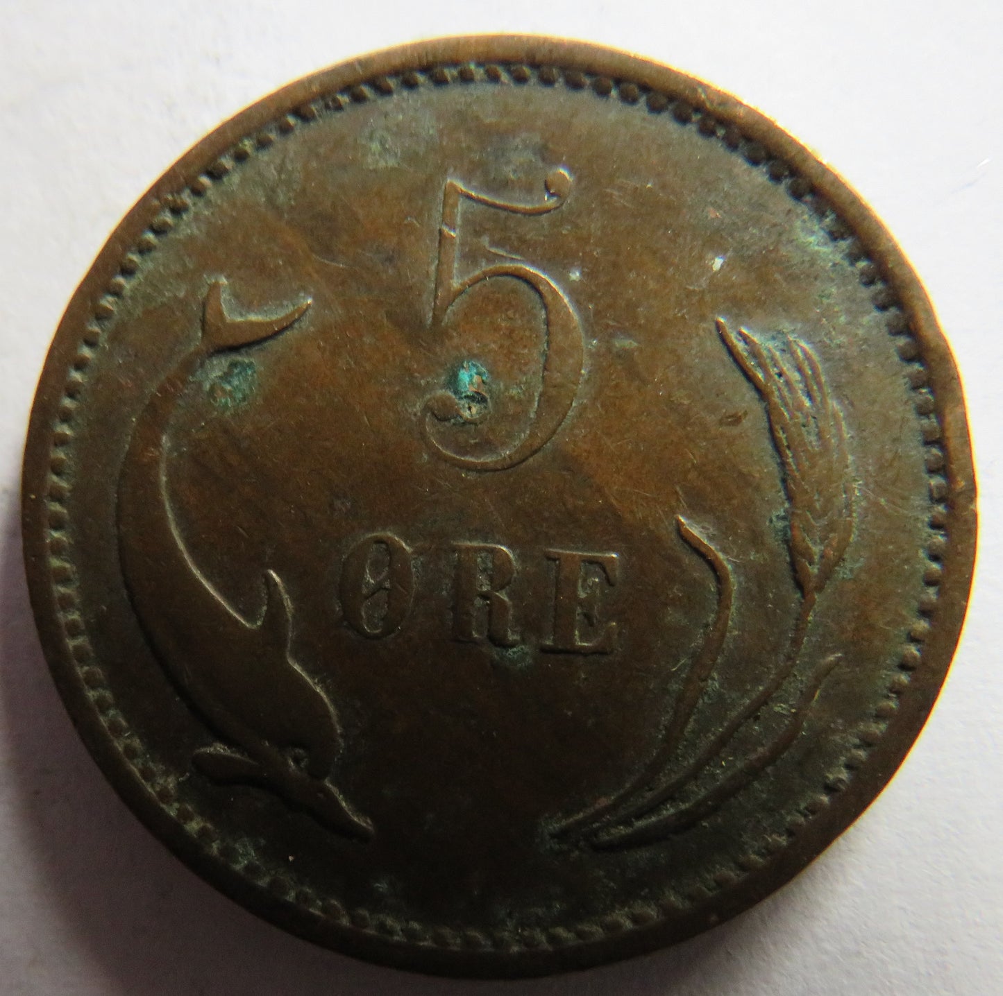 1902 Denmark 5 Ore Coin