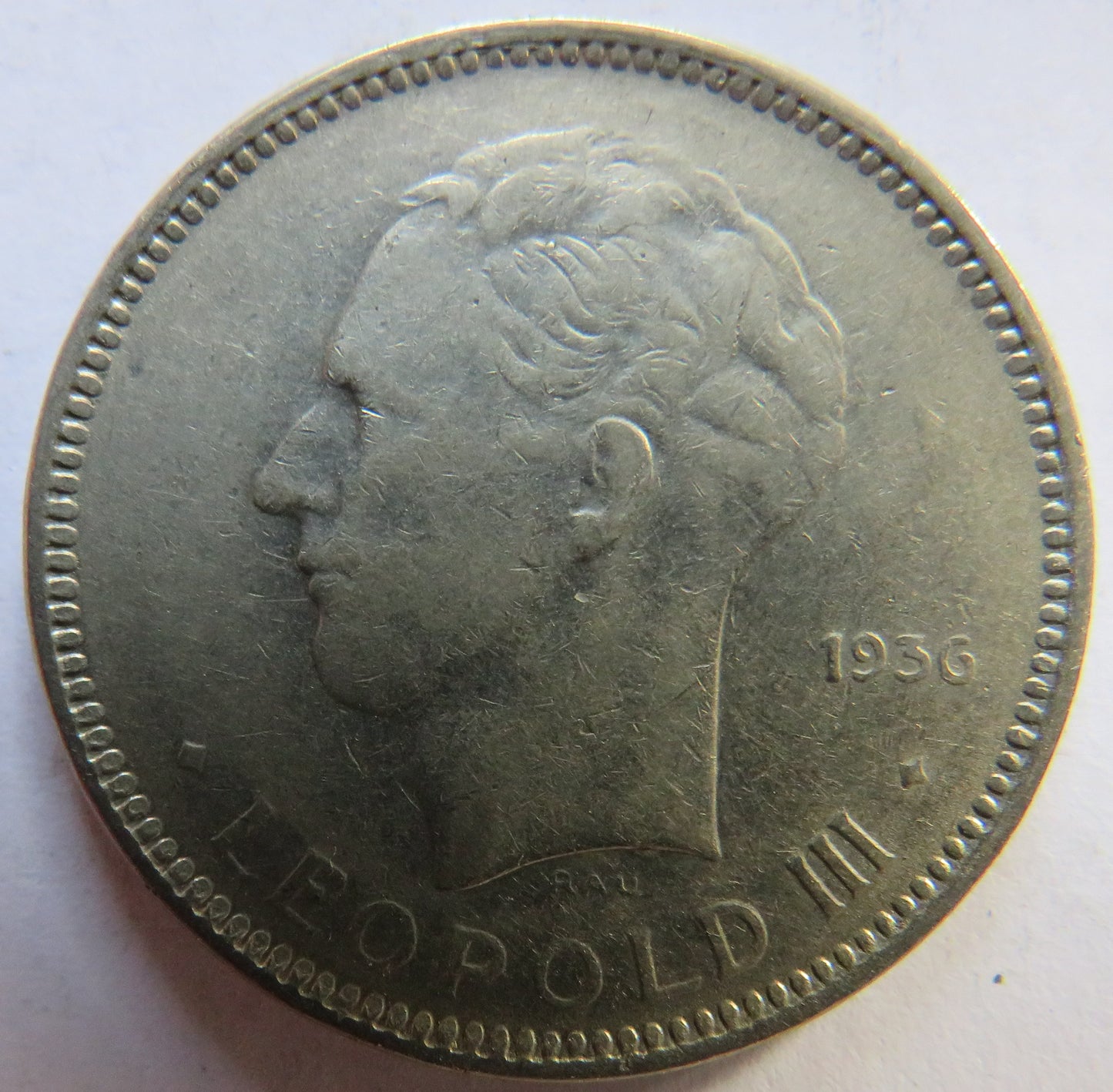 1936 Belgium 5 Francs Coin