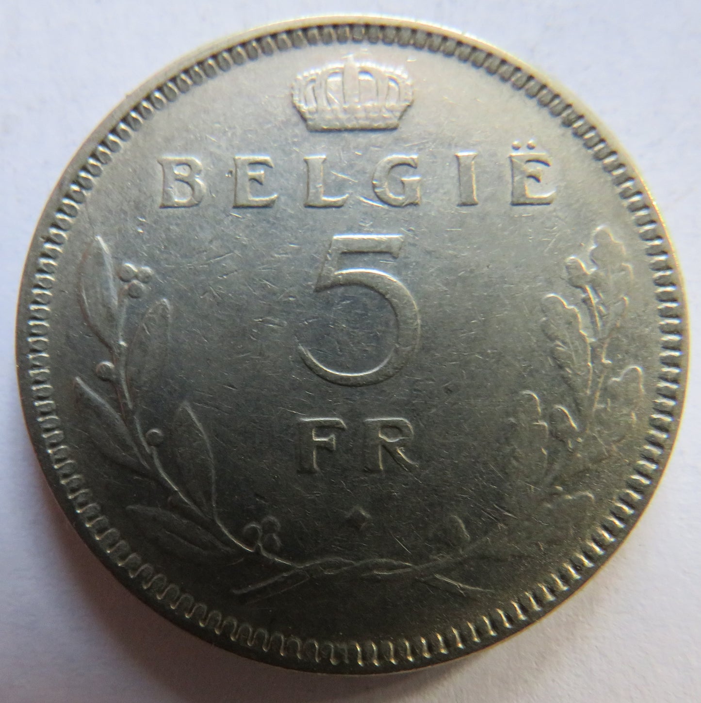 1936 Belgium 5 Francs Coin