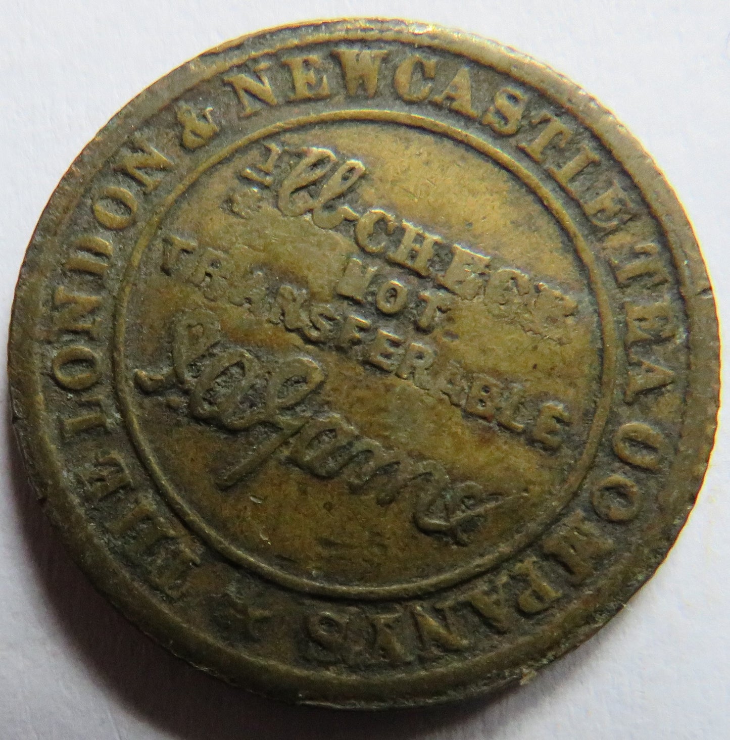 1876 The London & Newcastle Tea Company Darlington Token 39 Stamp