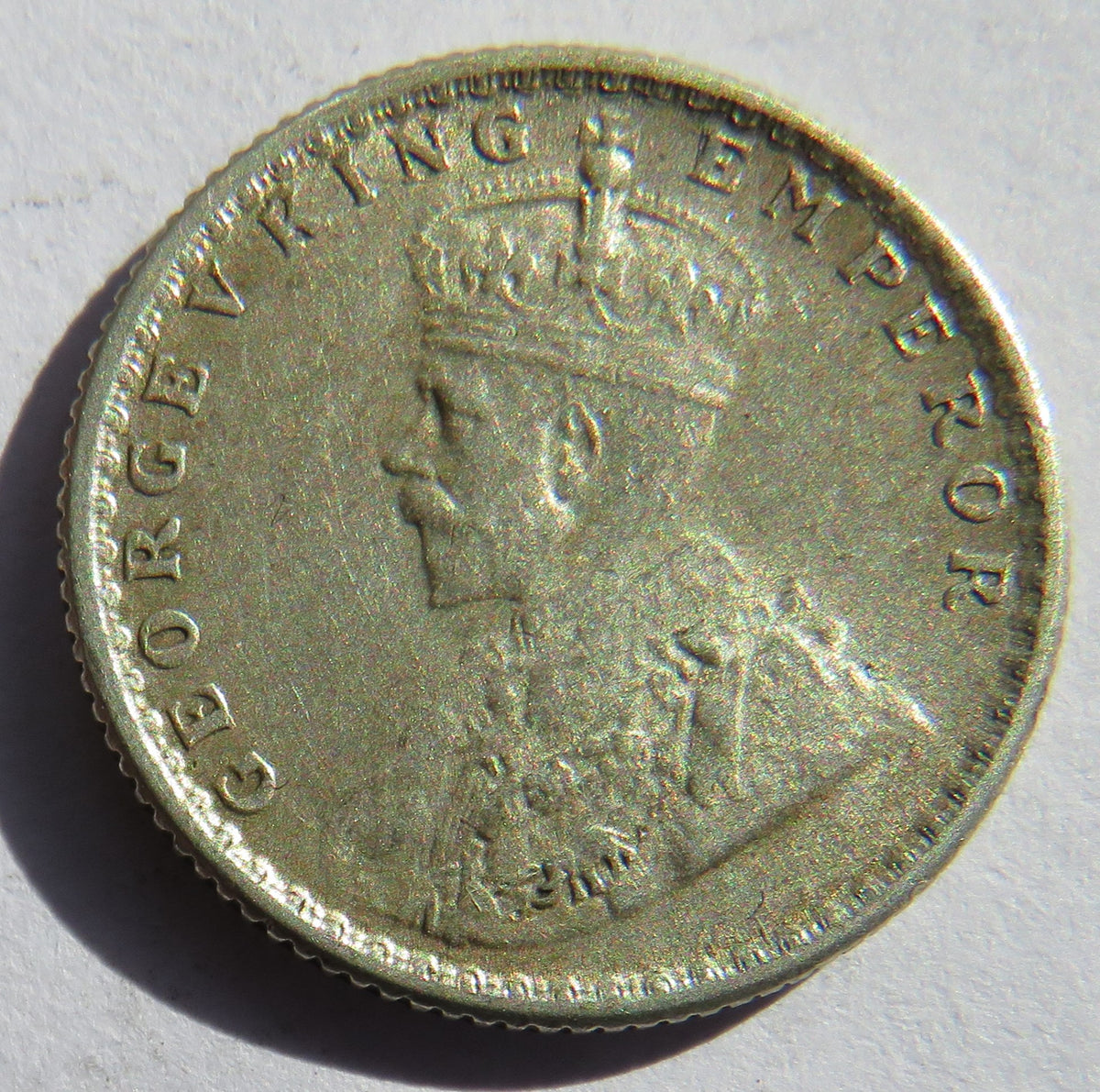 1918 King George V India Silver 1/4 Rupee Coin