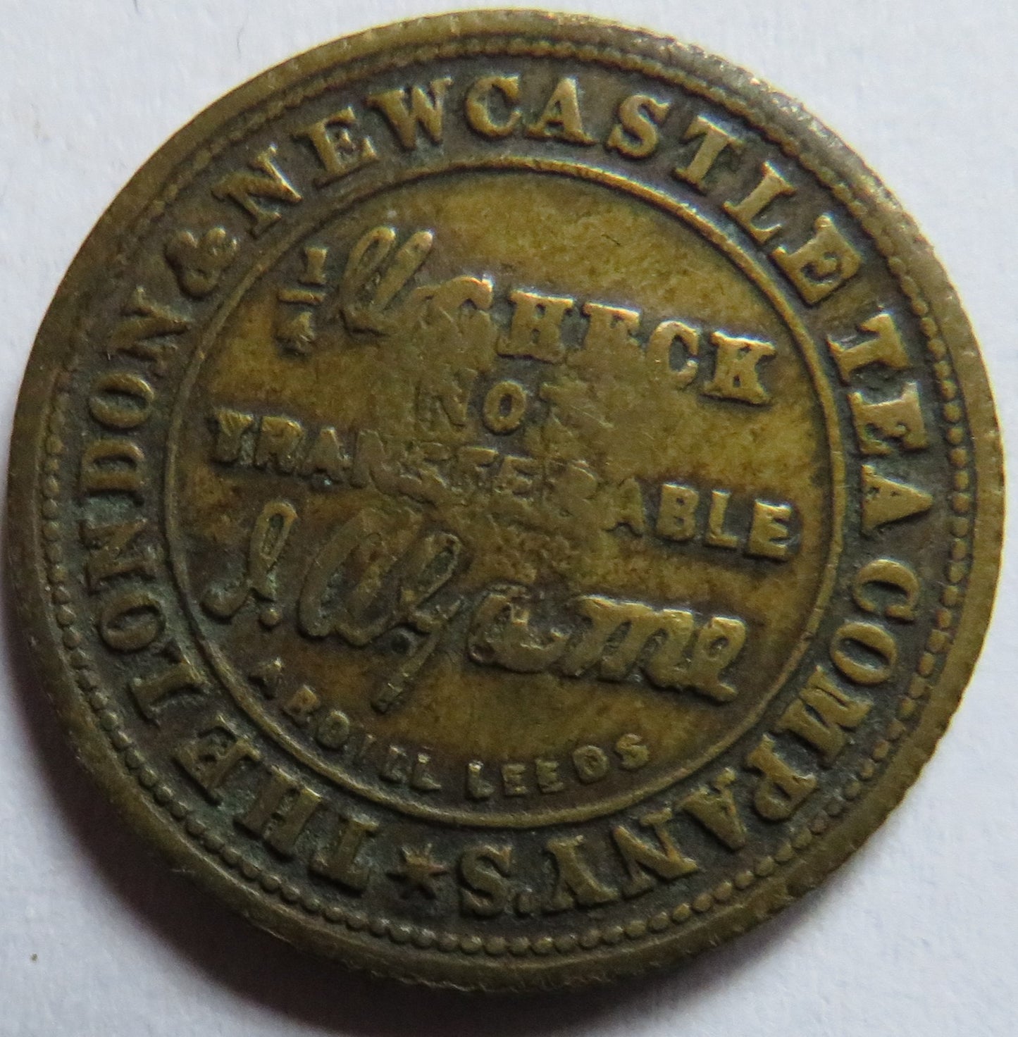 1876 The London & Newcastle Tea Company Sunderland Token H Stamp