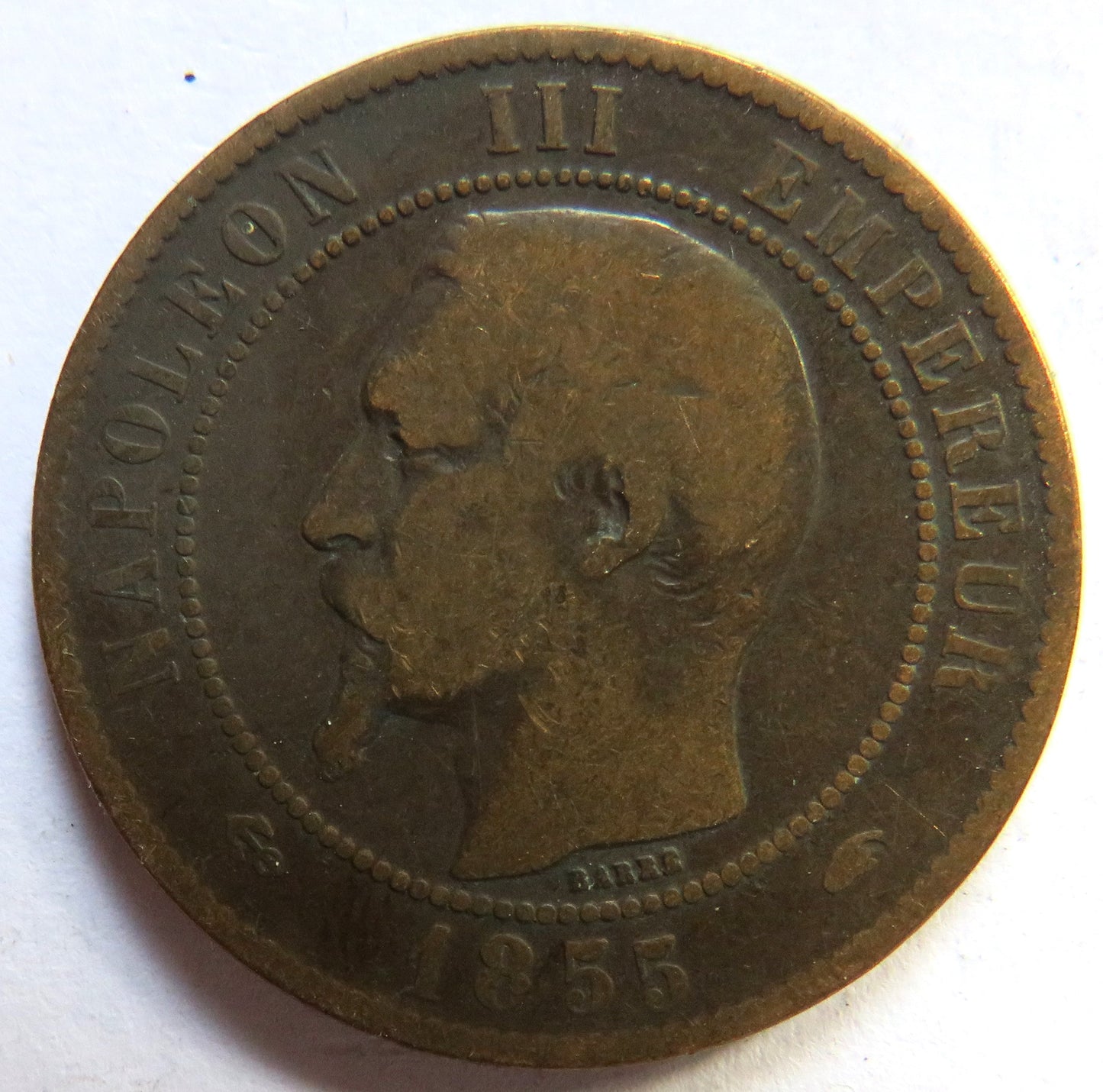1855-A France Napoleon III 10 Centimes Coin