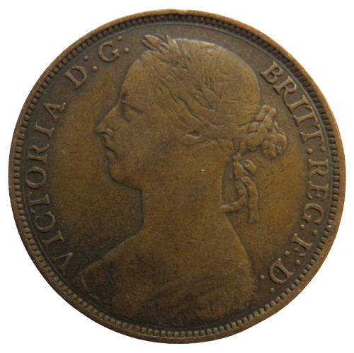 1887 Queen Victoria Bun Head One Penny Coin - Great Britain