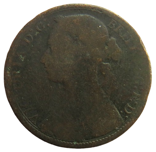 1875 Queen Victoria Bun Head One Penny Coin - Great Britain