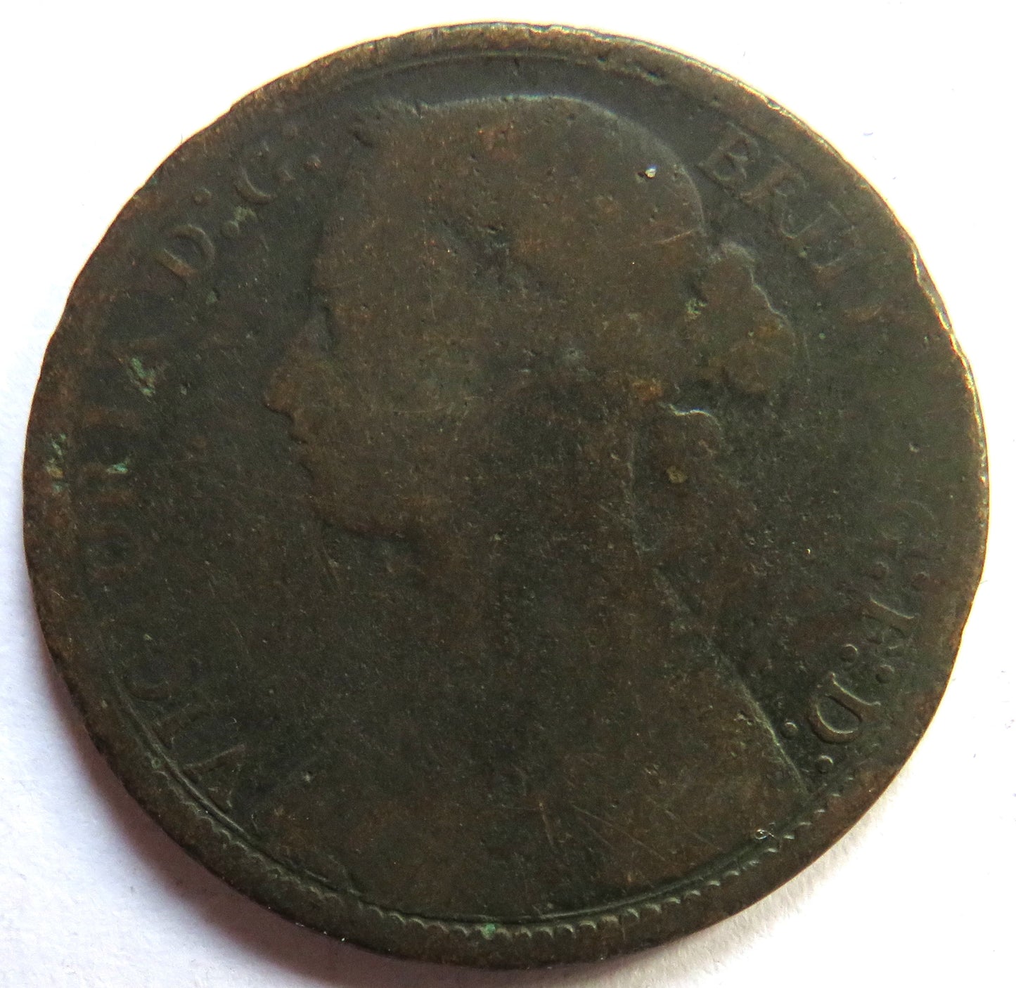 1875 Queen Victoria Bun Head One Penny Coin - Great Britain