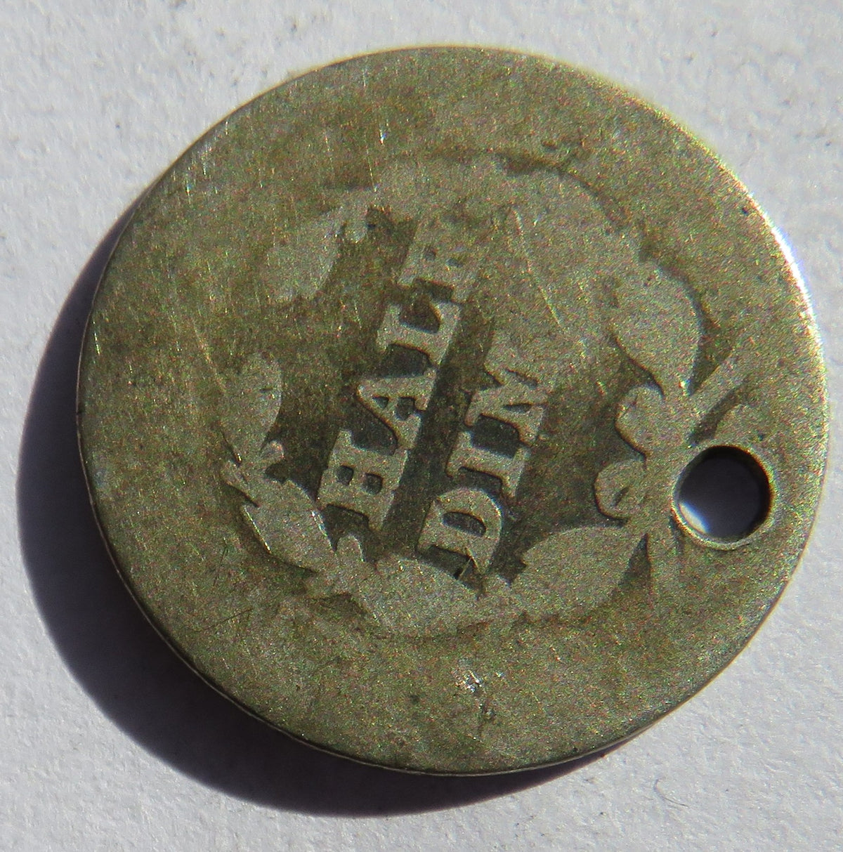 1843 USA Seated Liberty Silver Half Dime Coin (Holed)