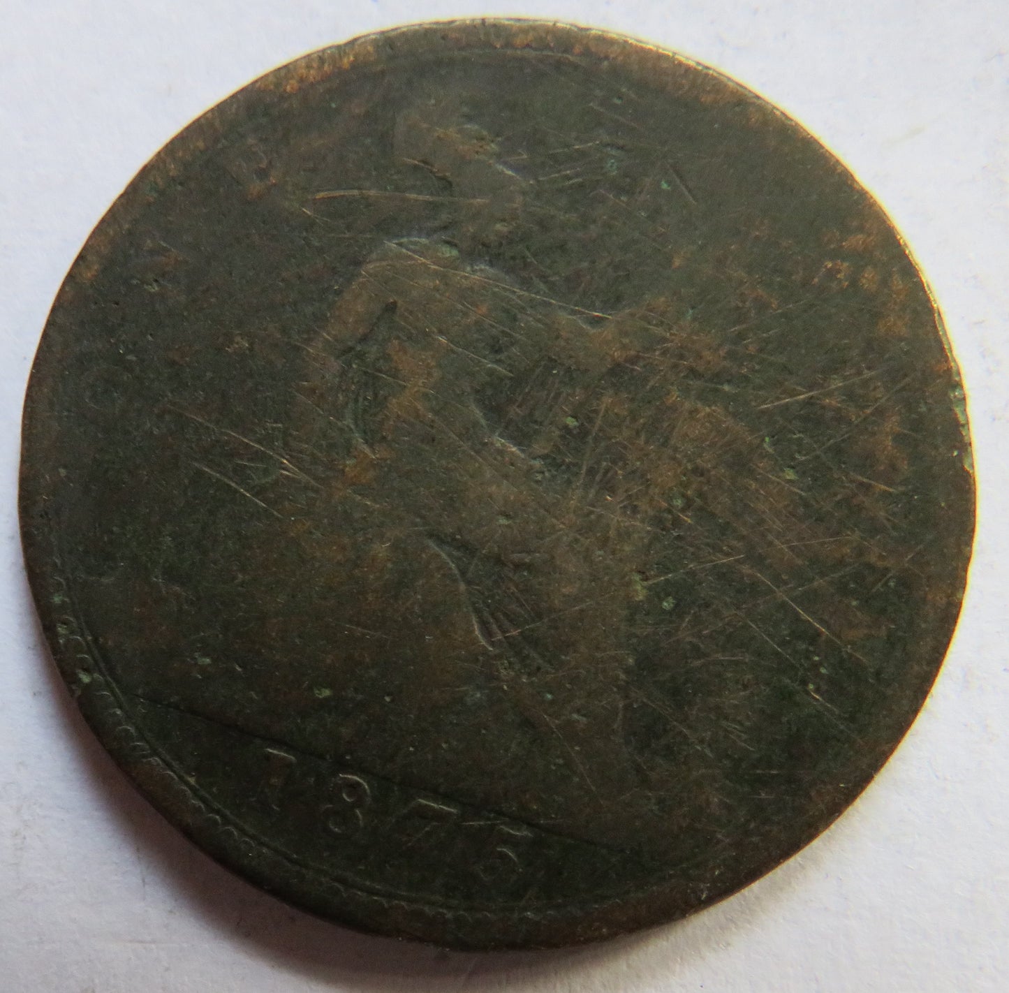 1875 Queen Victoria Bun Head One Penny Coin - Great Britain